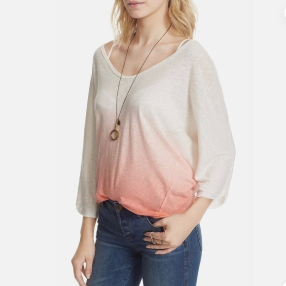 NWOT Free People WE THE FREE Linen Strawberry Ombré Tee - Picture 3 of 11